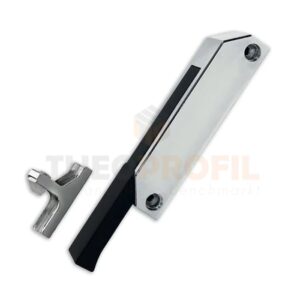 Latch for small cold room door featuring a sturdy metal base and an ergonomic black handle, designed for secure closure and durability.
