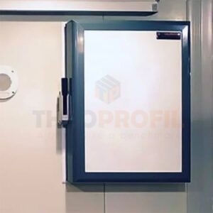 Latch for small cold room door featuring a sturdy metal base and an ergonomic black handle, designed for secure closure and durability.